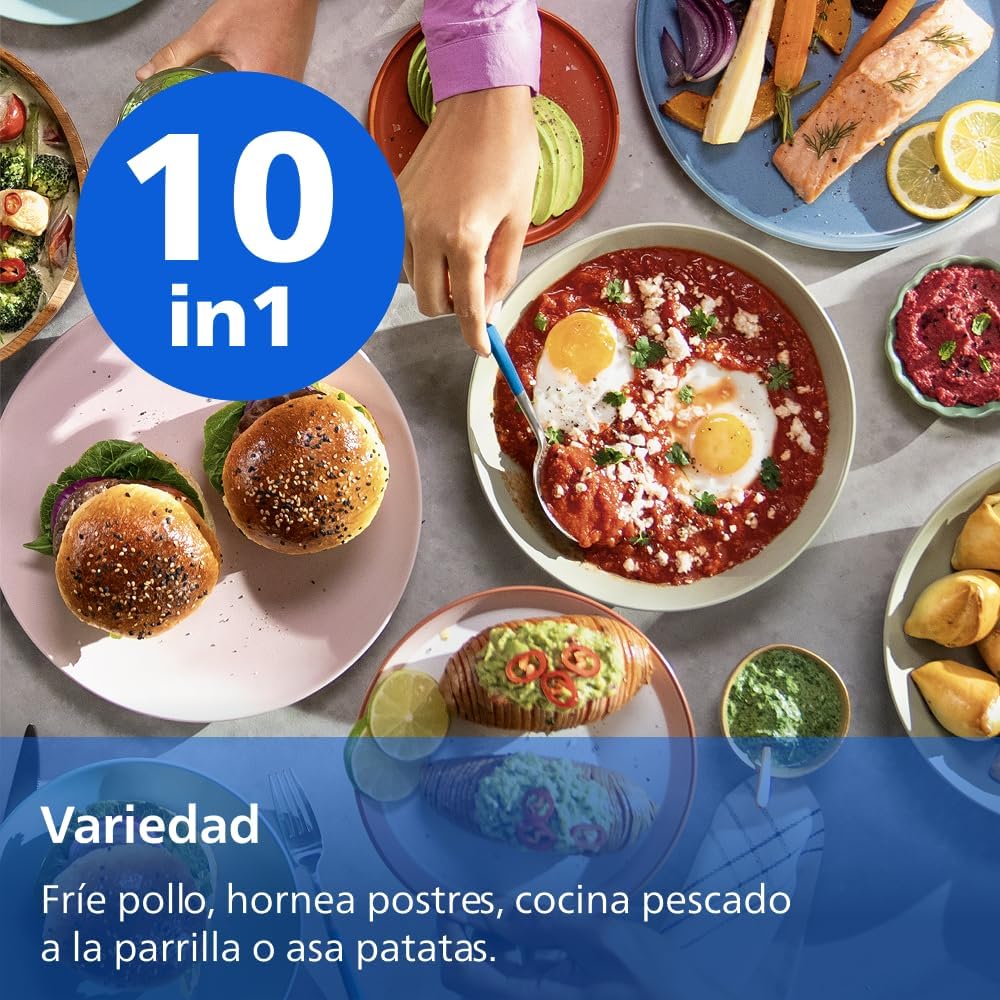 Philips 1000 Airfryer - Freidora de Aire doble cesta, 7,1L, 10 en 1, Negro