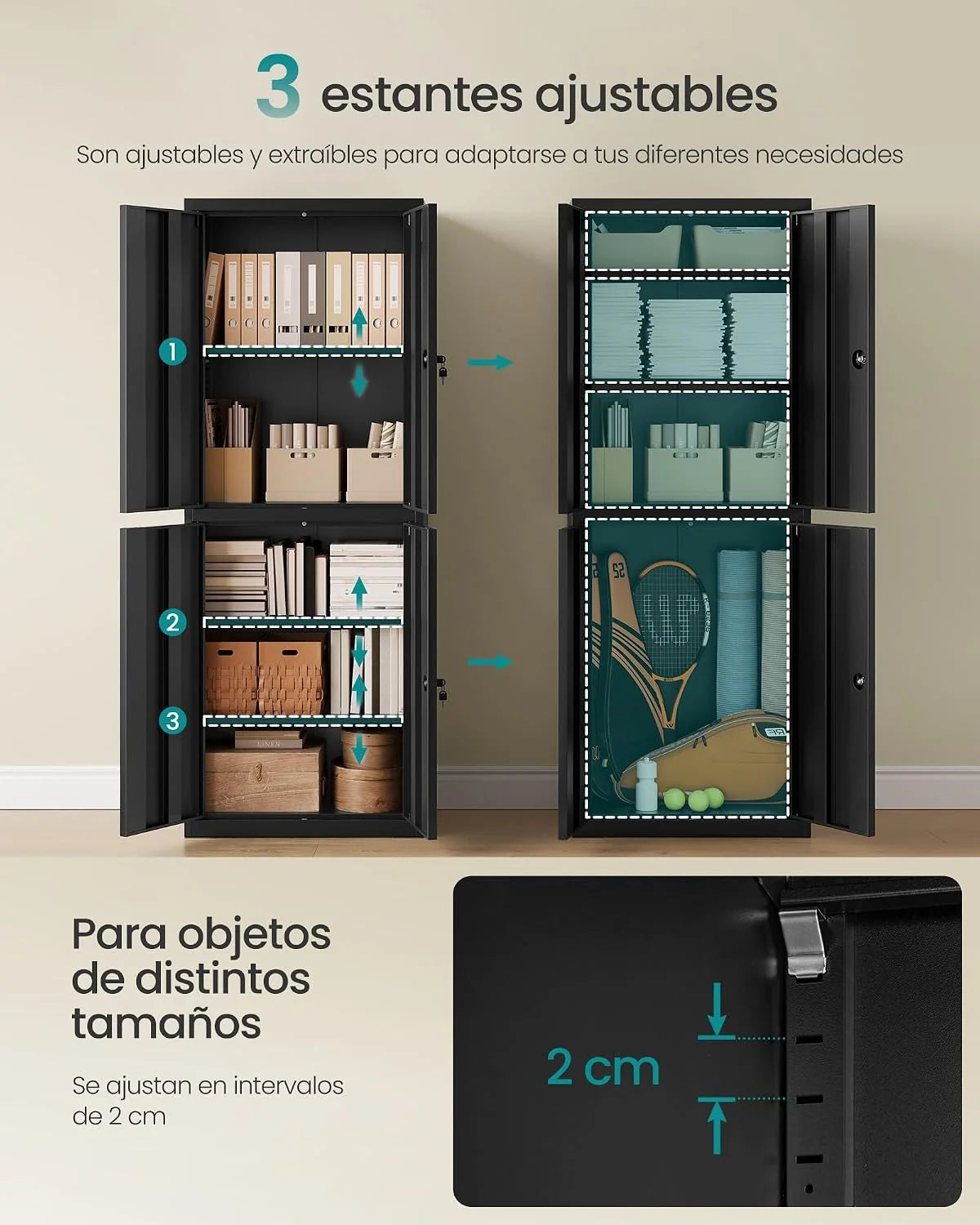 SONGMICS Armario de Garaje de 5 Estantes con 4 Puertas, de Metal