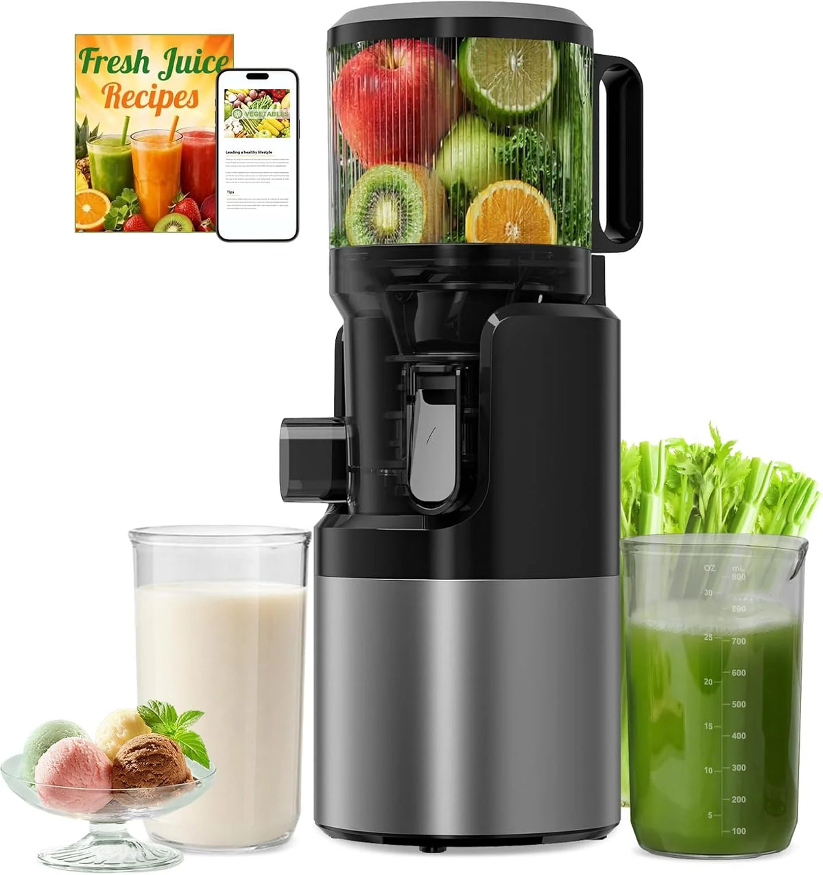 SJ-068 Extractor de Zumos y Verduras Prensado en Frío XL 152mm