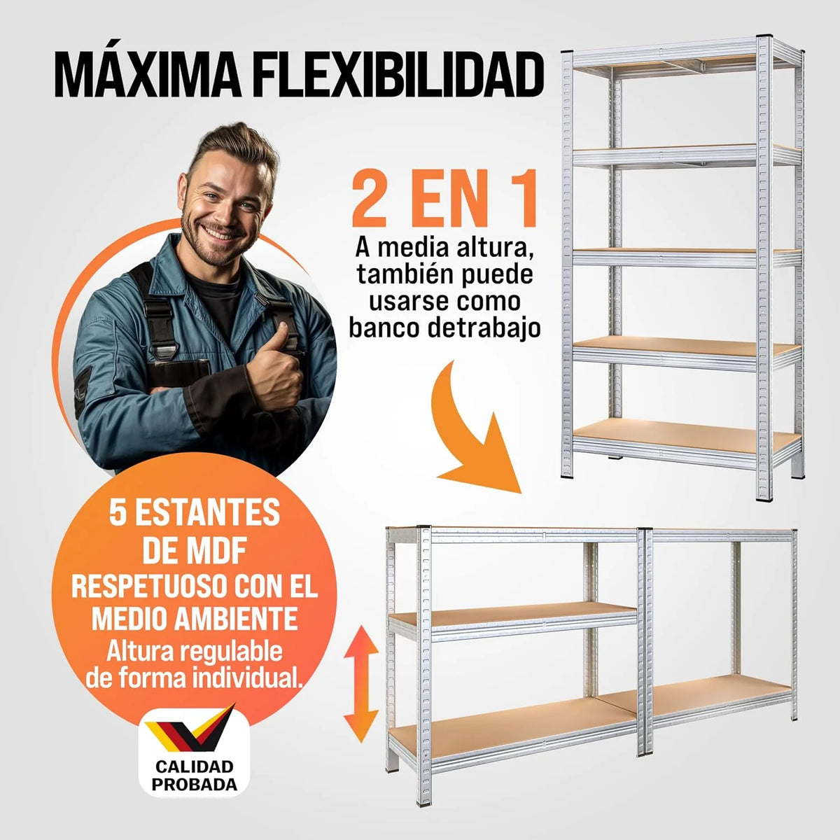 Deuba 2X Estanterías Metálicas 180x90x60cm 875kg Estantería para Cargas Pesadas 5 Estantes Taller