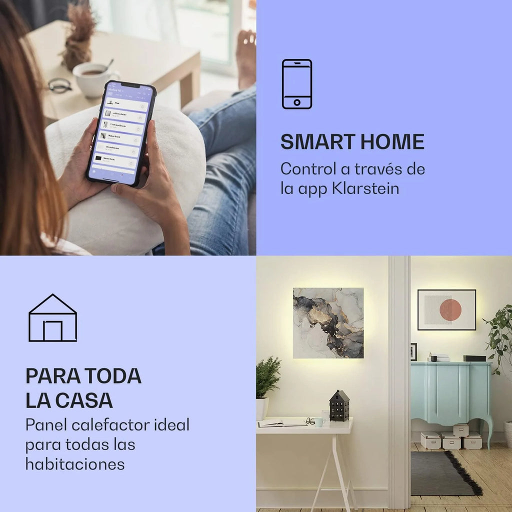 Klarstein Low Consumption Infrared Electric Radiator, Wall Stove 500W, App and WiFi, Open Window Detection, Timer, IP44, Thermal Emitter, Low Electric Radiators without CO2
