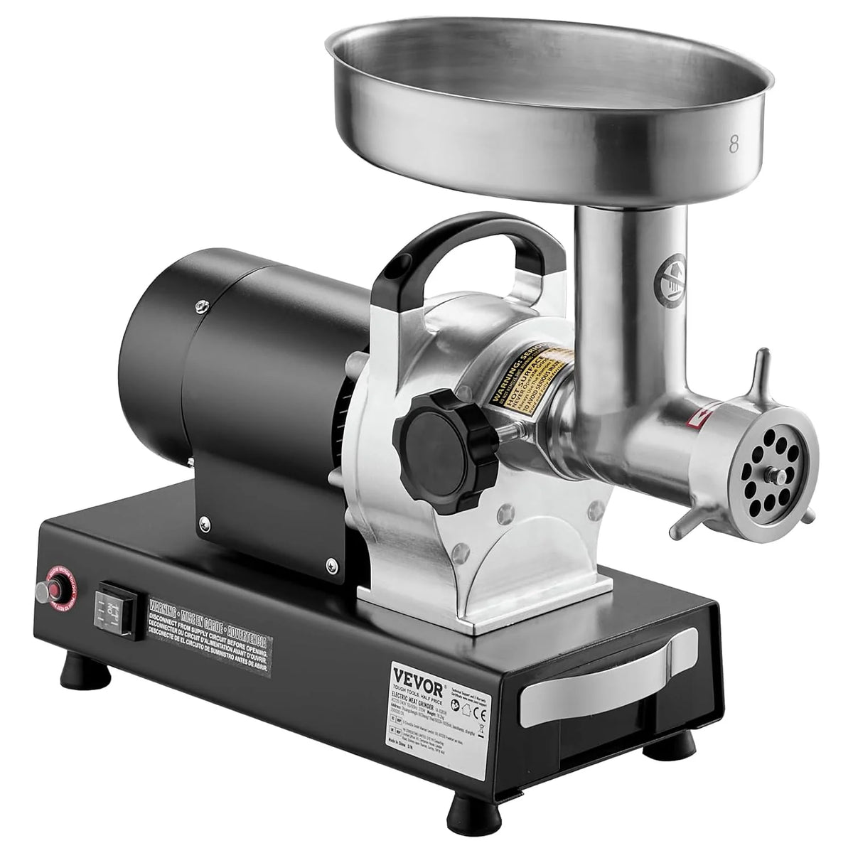 VEVOR Picadora de Carne Eléctrica Industrial de Encimera, Capacidad 2,7 kg/Min, con Cuchilla, Placa de Molienda, para Hacer Salchichas, Acero Inoxidable, para Cocina y Restaurante, 530 x 250 x 440 mm