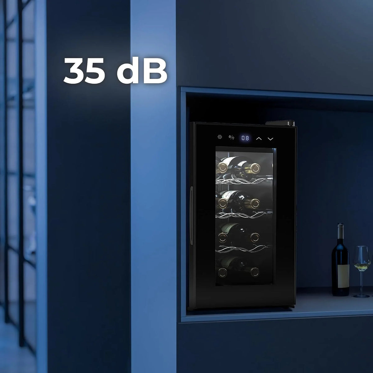 Cecotec Vinoteca 8 Botellas Bolero Grandsommelier 830 coolcrystal, Enfriamiento termoeléctrico, Temperatura regulable entre 8-18ºC, Control táctil y display, LED interior, Gas no nocivo.