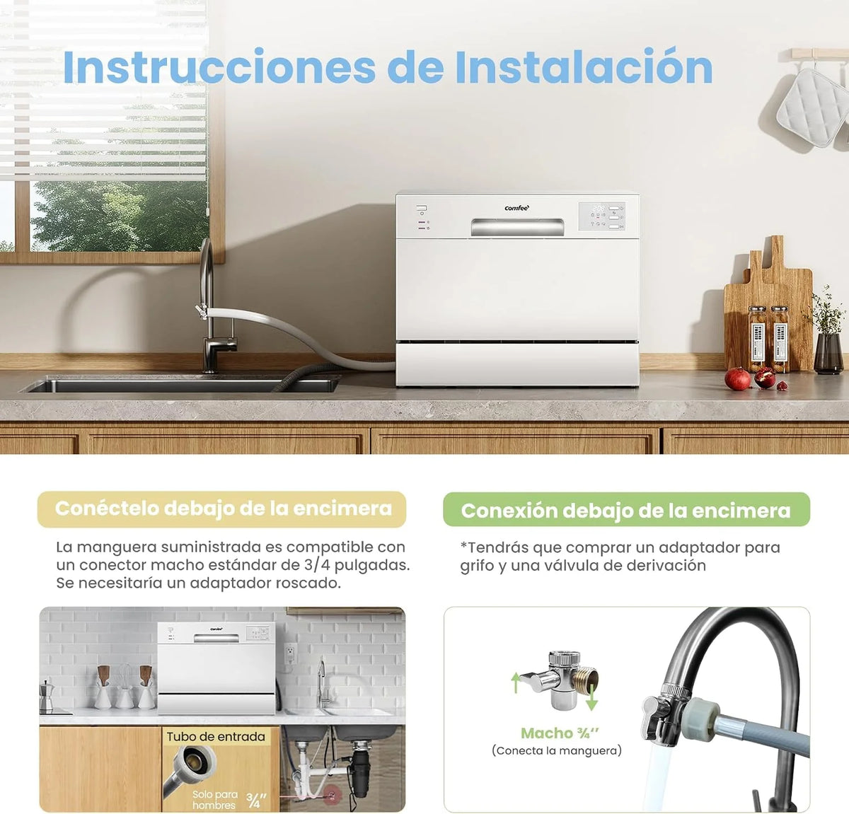 COMFEE' CDWMT0602EWD-EU Lavavajillas Compacto, 6 Cubiertos,6 Programas