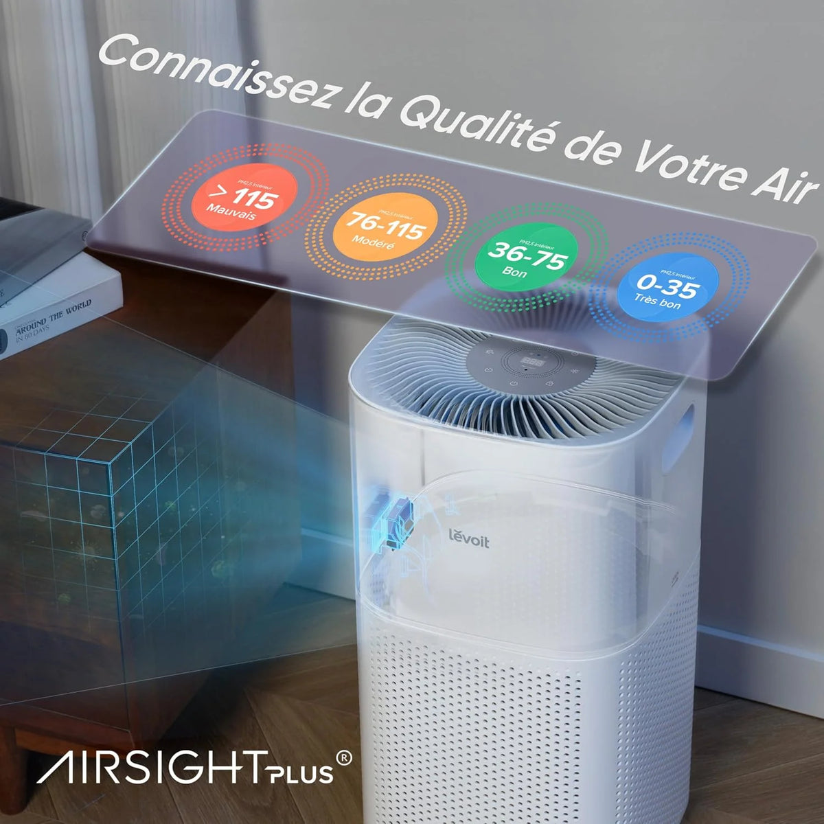 Levoit Purificador de aire inteligente con HEPA para fumadores y alergias, CADR 697 m³/h, hasta 147㎡, indicador de PM2.5, modo automático, contra el 99,97% de moho, polen y polvo, control con