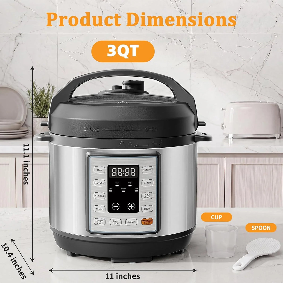 NEWBULIG Olla a presión eléctrica 10 en 1, 3 cuartos de horno, multicocina para arroz, estofado y vapor, pequeña olla programable programable de acero inoxidable con función de cocción lenta y bandeja