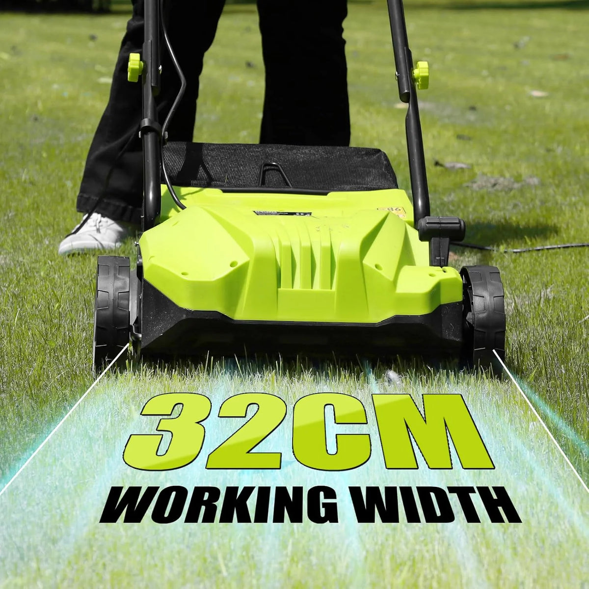 DEWINNER Escarificador eléctrico 2 en 1, aireador de césped 1500W, 32 cm de Ancho de Trabajo, Cesta de Recogida de 30 l, Ajustable en 4 Niveles de -12 Biz + 4 mm