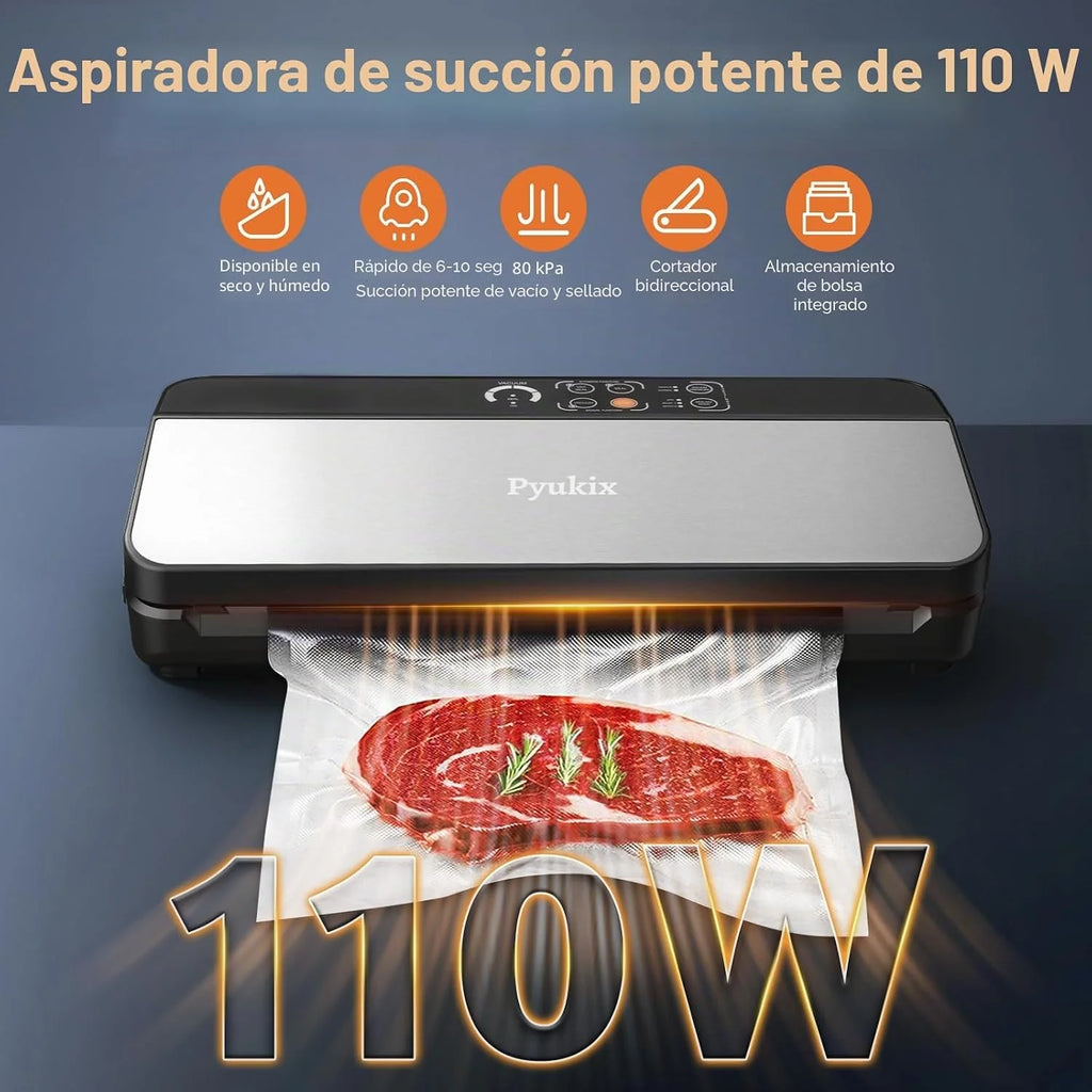 Envasadora al Vacio, 80KPA Domestica 8-EN-1 Maquina Envasar al Vacío Profesional Modos de Alimentos Seco y húmedos, 2 con bolsa enrollable 11 bolsas de vacío y cortador integrad