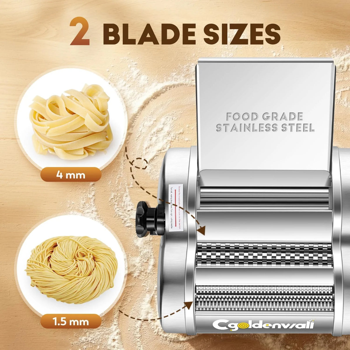 CGOLDENWALL Máquina de Pasta Eléctrica, 2 Cuchillas, 9 Grosores (0.3-3mm)