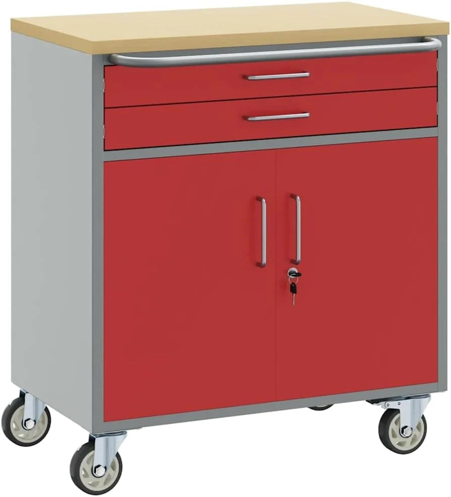 vidaXL Carro de Trabajo Rodante con cajón Rojo y Gris 75 x 45 x 85 cm