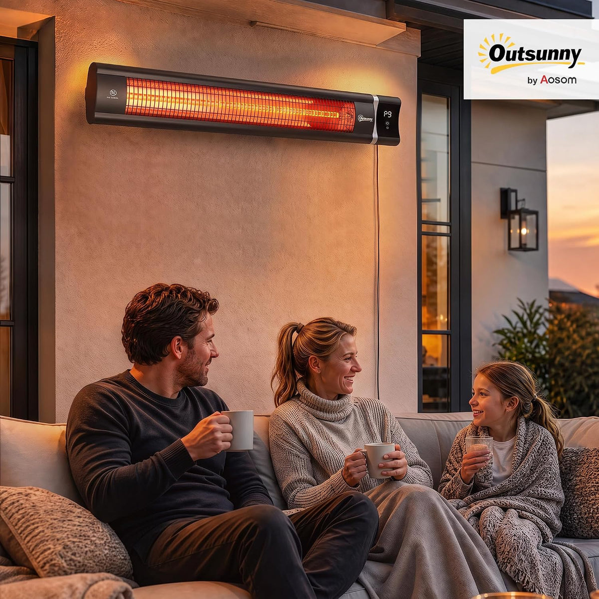 Outsunny Calefactor por Infrarrojos Terraza 3000 W, IP65, 9 Niveles Calor