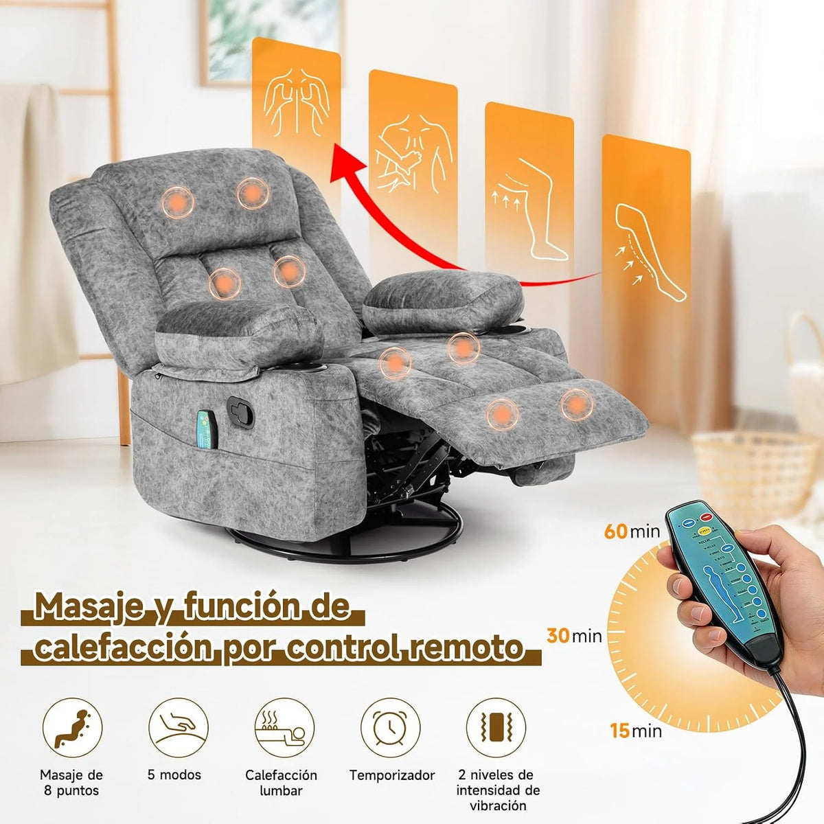 HAUSPROFI Electric Massage Recliner Chair Grey