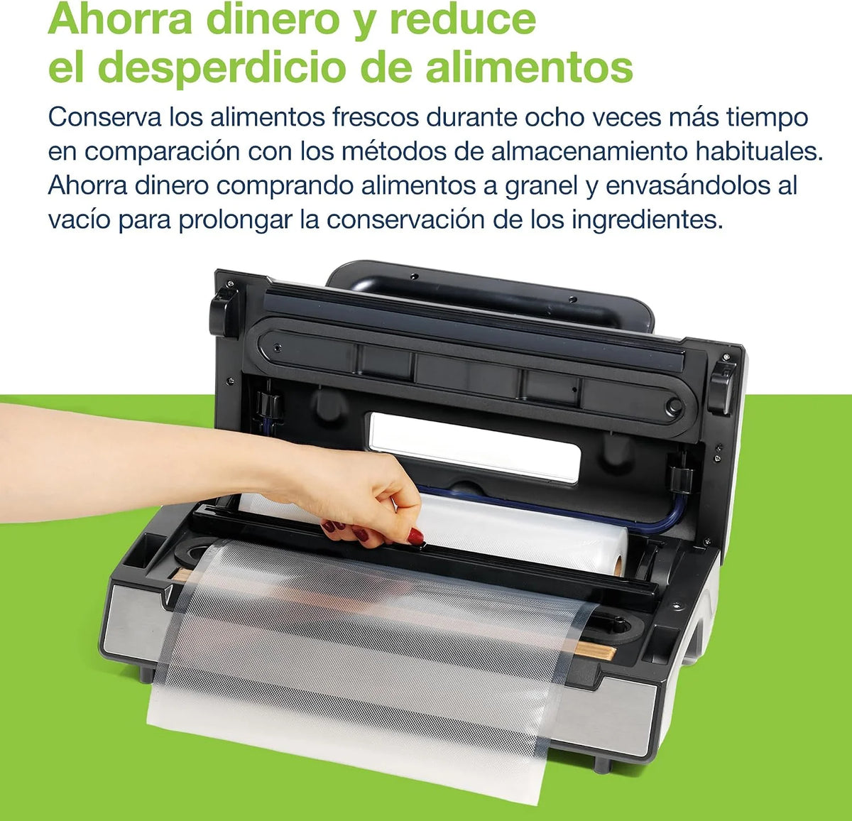 Máquina de envasado al vacío para uso intensivo Laica VT3120 con doble bomba, sellado doble para mayor seguridad, capacidad de aspiración 20 l/min, 130 W, incluye tubo para contenedores.