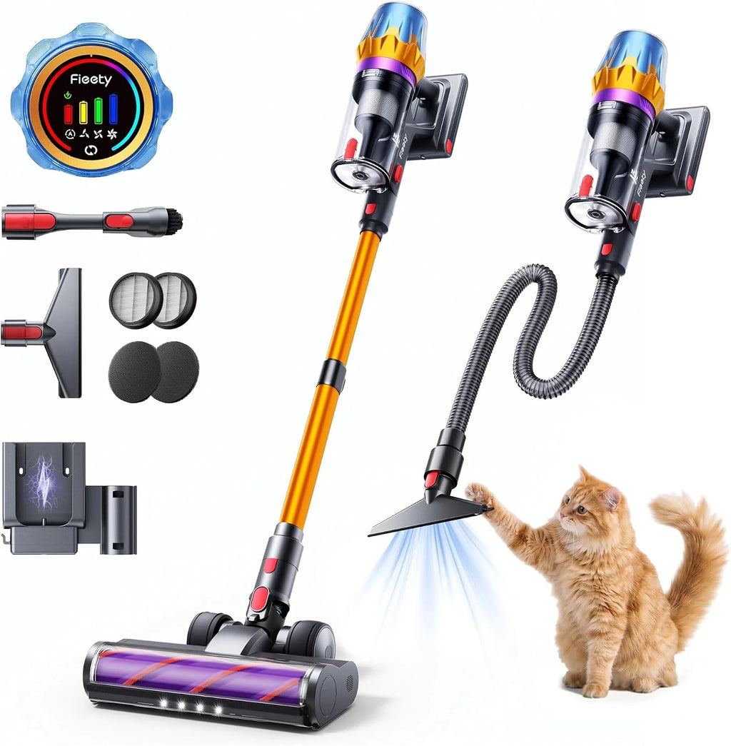 Fieety Aspiradora sin Cable 55KPa/650W/80Mins, Escoba Aspiradora de 1.8L, Modo Auto, Manguera 1.5M, Pantalla LED, Aromática, Autoportante, Cepillo Anti-Enredo con Luz, para Suelos/Alfombras/Pelo