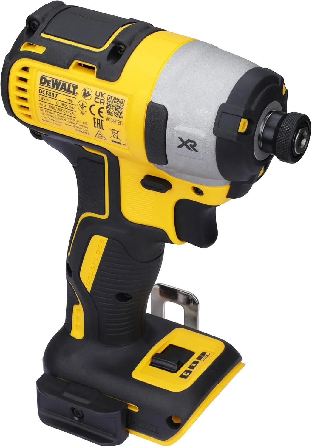 DEWALT DCF887N-XJ - Atornillador de impacto, Motor sin escobillas, 205 Nm de torque, Portapuntas de 1/4", Ligero y compacto, Sin Batería/Cargador