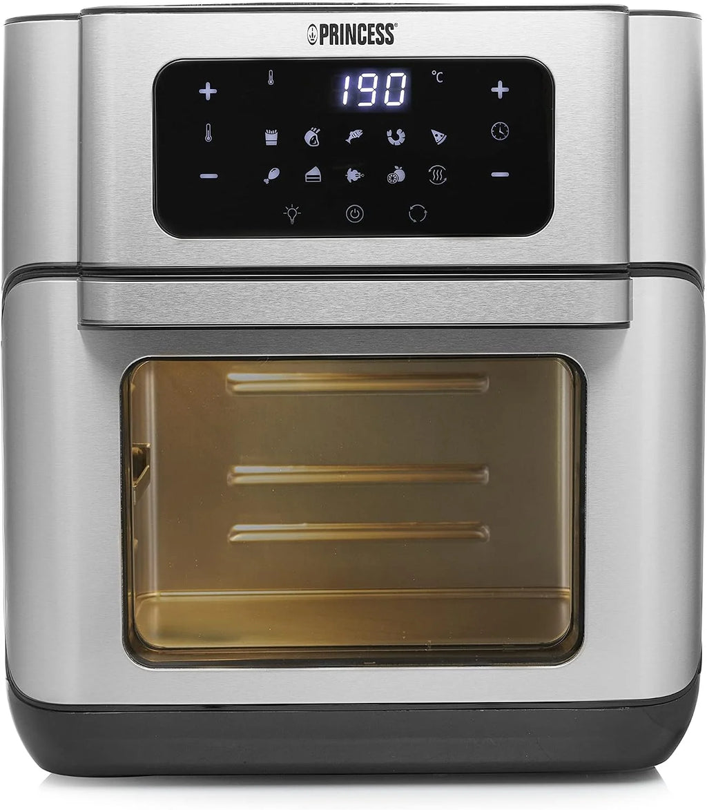 Princess Freidora sin Aceite Horno 10 L con Cesta Giratoria, Airfryer con Convección, 10 Programas, Pantalla Táctil Digital, Acero Inoxidable, Hasta 66,7% Ahorro Energético, 1500 W, 182065
