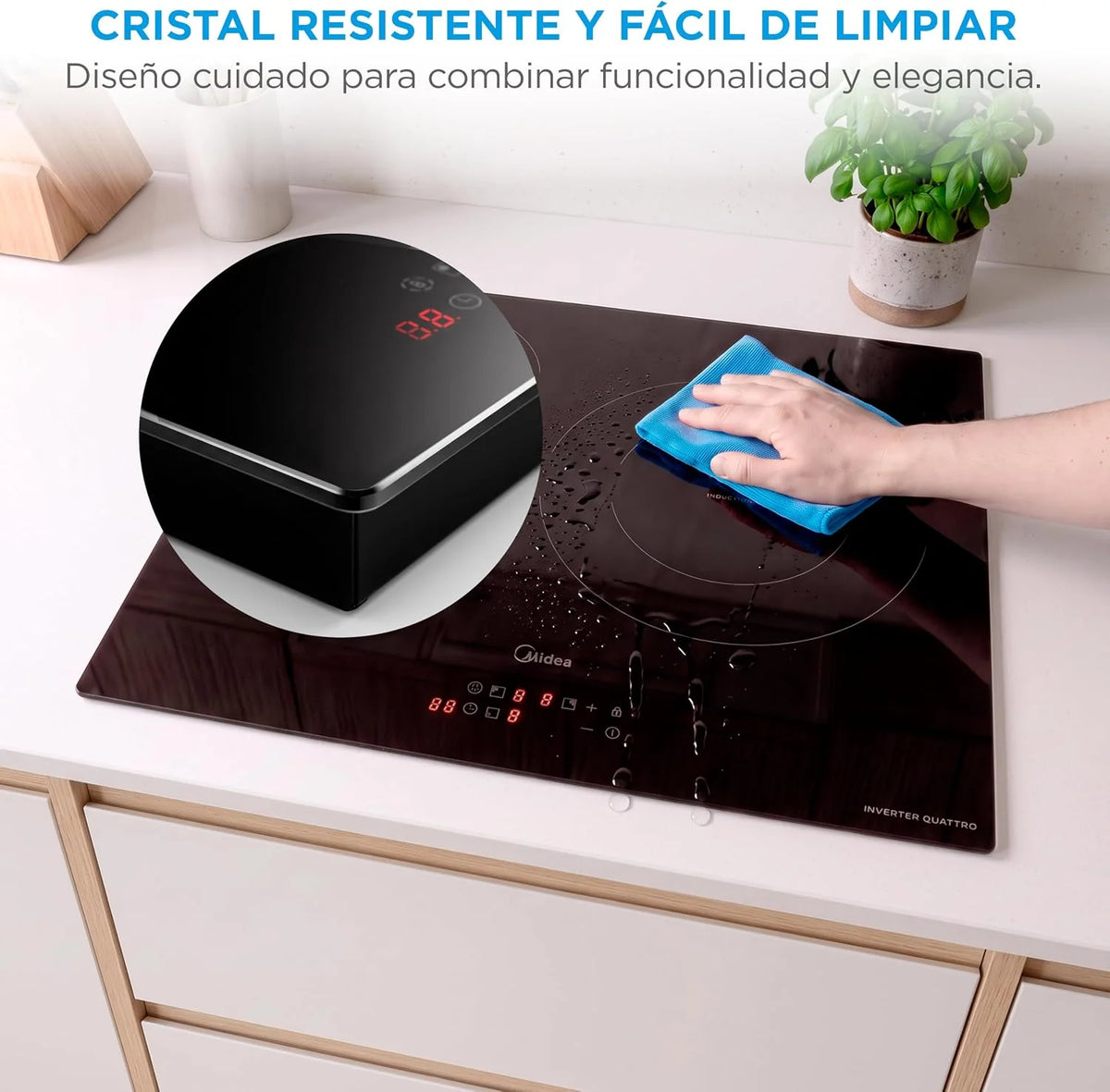 MIDEA Placa Inducción 3 fuegos 60 cm 7200 W - Vitroceramica Induccion Integrada con Panel de control tactil, Inverter quattro, 9 Niveles de Potencia, Booster, Indicador de Luz, y Temporizador.