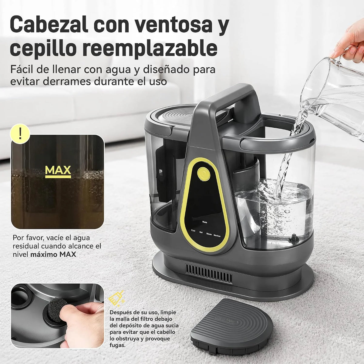 limpiador de tapicerias con función de vapor y calentamiento,18 kPa