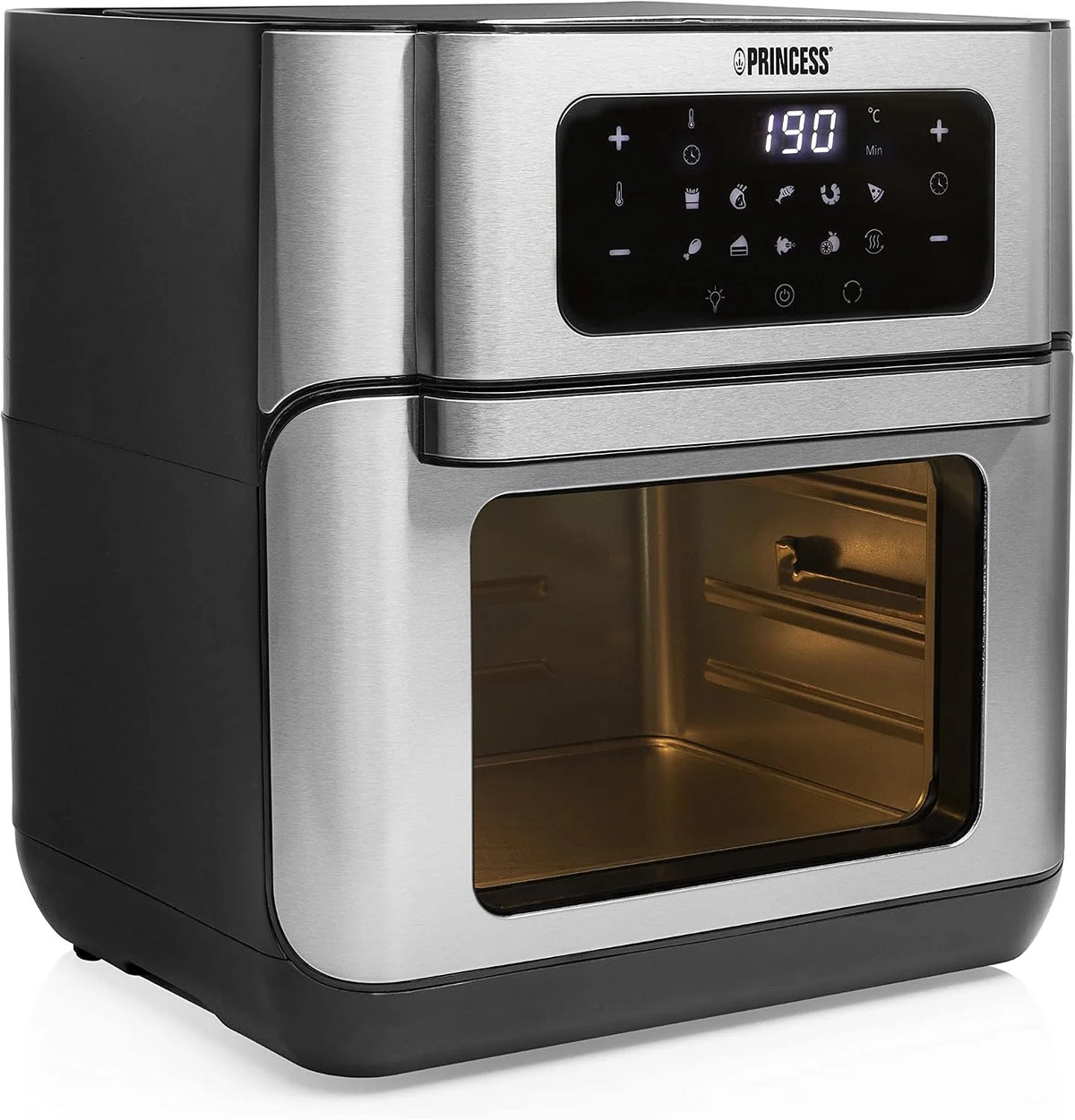 Princess Freidora sin Aceite Horno 10 L con Cesta Giratoria, Airfryer con Convección, 10 Programas, Pantalla Táctil Digital, Acero Inoxidable, Hasta 66,7% Ahorro Energético, 1500 W, 182065