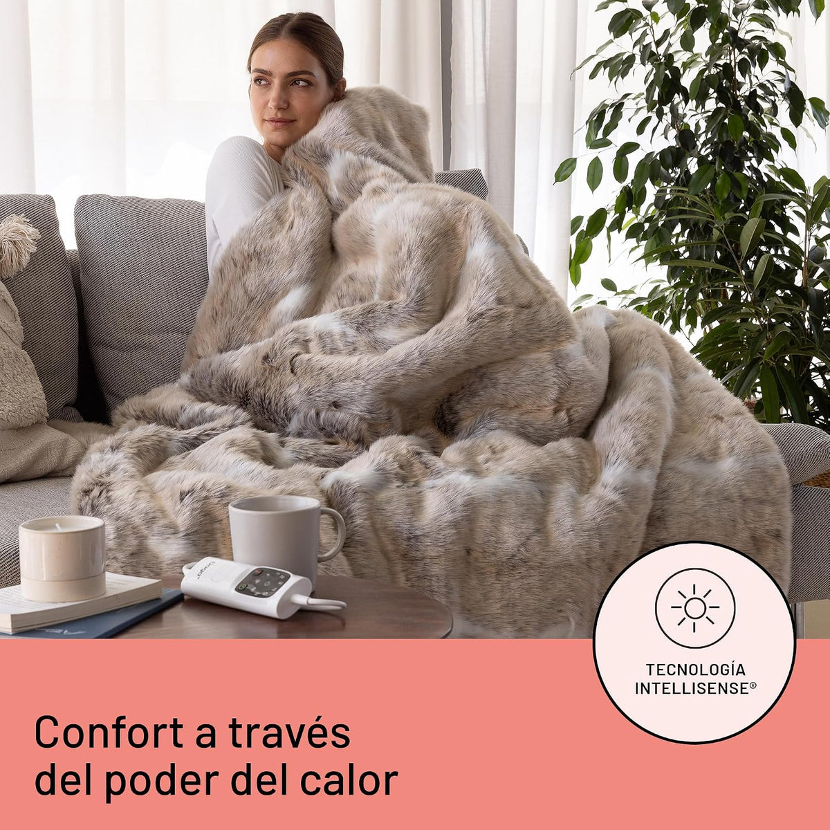 DAGA Manta térmica eléctrica de Sofá Relax Suave Lujo, Tecnología de Calefacción Intellisense, Tejido Suave Efecto Pelo y Terciopelo, 6 Niveles de Temperatura, 160 x 120 cm