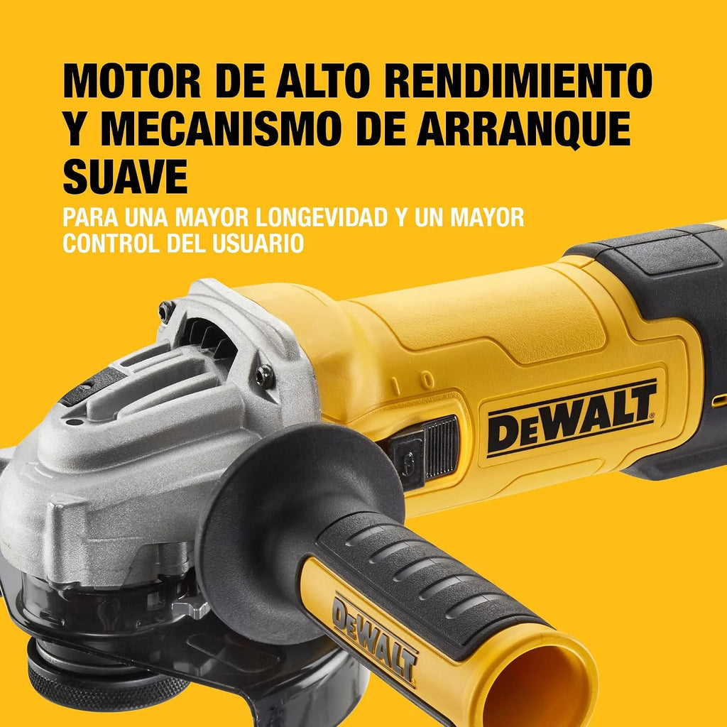 DEWALT Mini-amoladora angular eléctrica, 125mm, Potente motor 1500 W, Arranque Suave + Bloqueo, Velocidad sin carga 2800-10000 rpm, Rosca M14, Sistema de extracción de polvo, DWE4257KT-QS