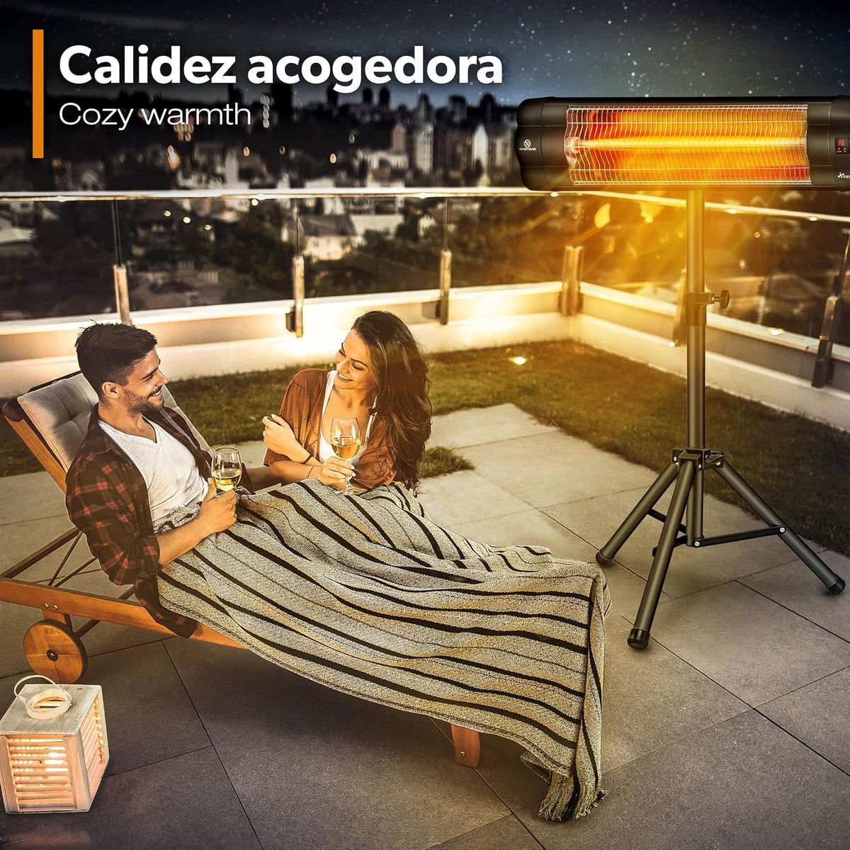 TRESKO Infrared Heater for Terrace | 2500W + Remote Control | Radiant Heater with 3 Temperatures | Electric Radiator for Outdoor and Indoor | Heater with Adjustable Height (Black)