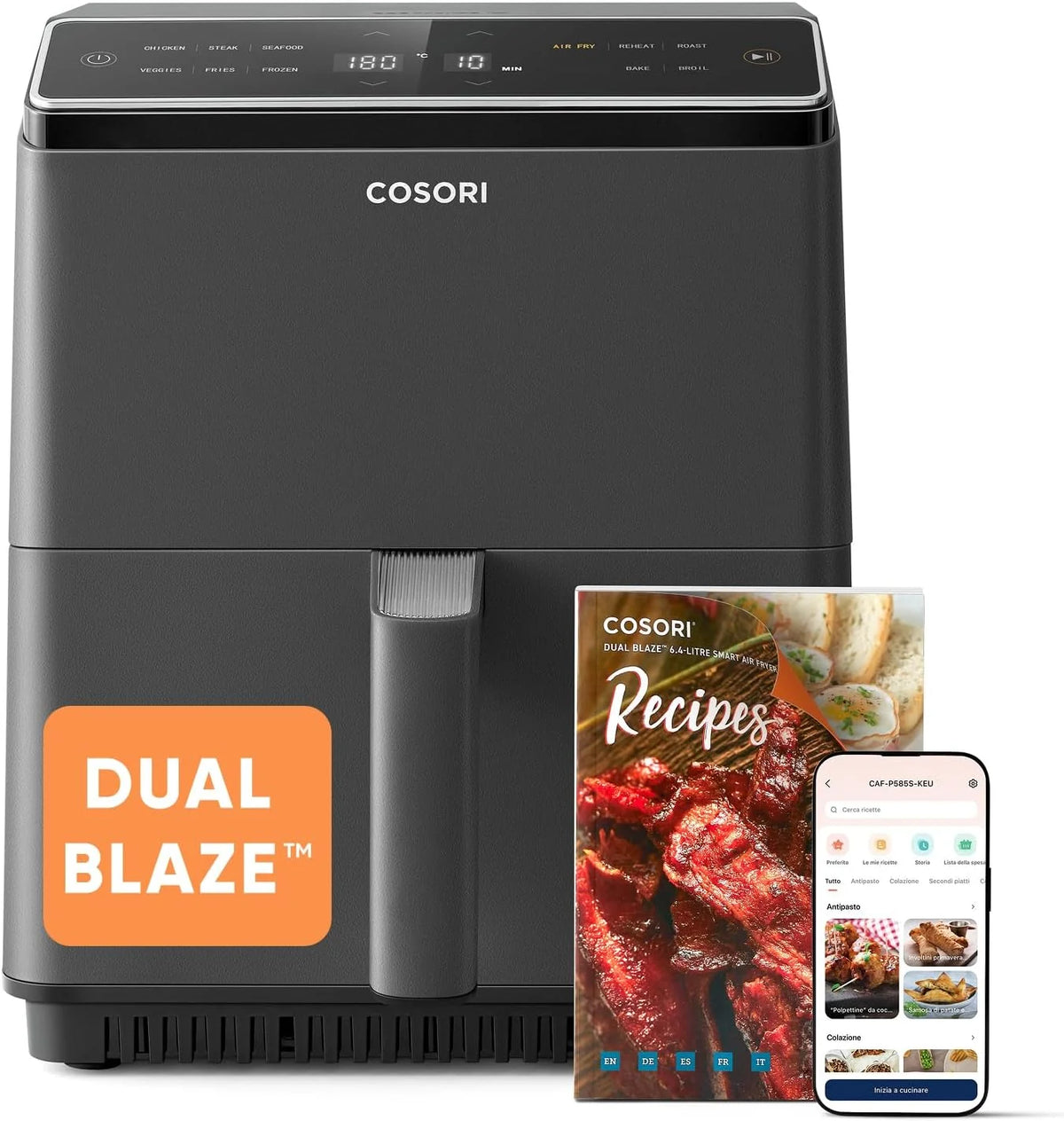 Cosori Freidora de Aire Dual Blaze 6,4L, Doble Resistencia, 11 Modos, WIFI