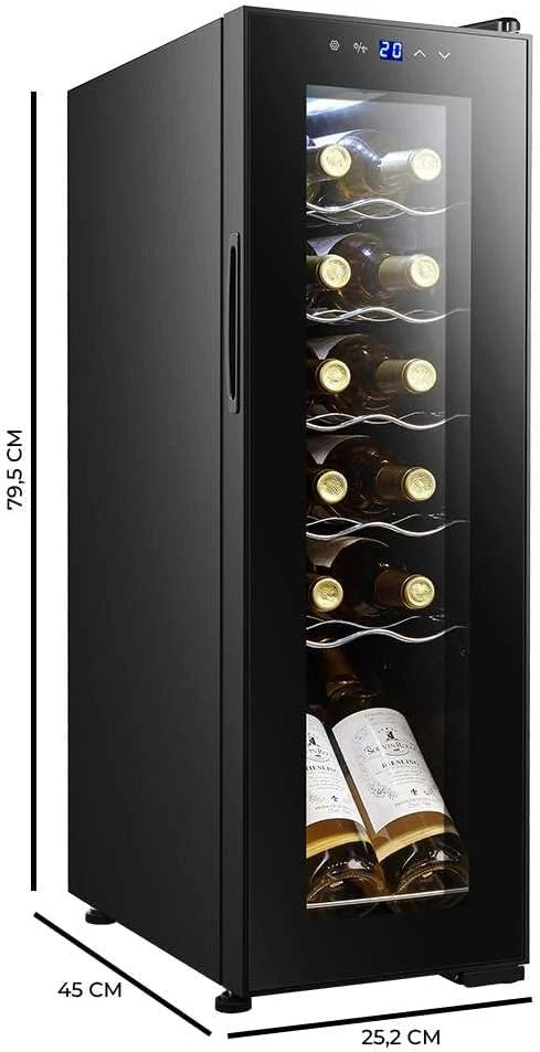 Cecotec Vinoteca Nevera para Vinos 12 Botellas Bolero GrandSommelier 1250 CoolCrystal Compressor. Libre Instalación, Temperatura Ajustable de 8-18ºC, Panel Táctil, LED