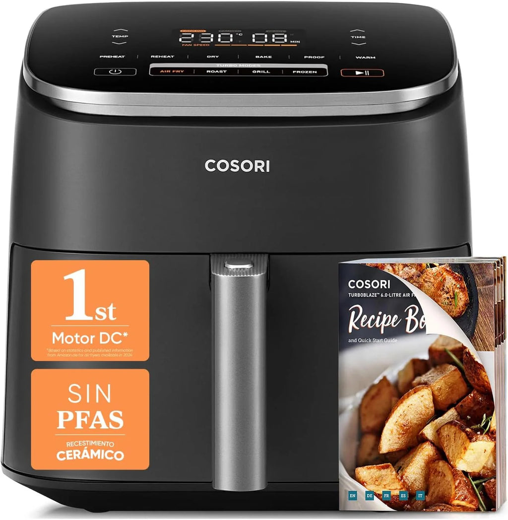 Cosori Freidora de Aire Turbo Blaze 6L, 9en1, Ultrarrápida, 95%Menos Aceite