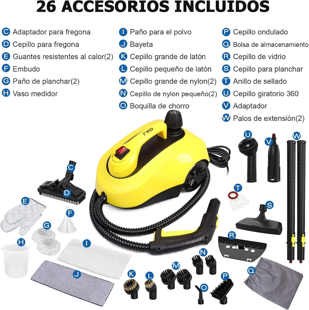 TVD Limpiador a vapor hogar, portátil limpiador vapor, con 26 accesorios
