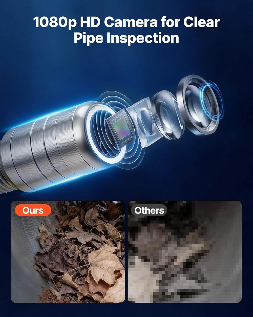 VEVOR Cámara de Inspección de Tuberías 1080P con Cable Semirrígido 20 m, 12 Luces LED de 3 Niveles, Cámara de Inspección Endoscópica, WiFi Inalámbrica, Batería 4500 mAh para Alcantarillado Fontanería