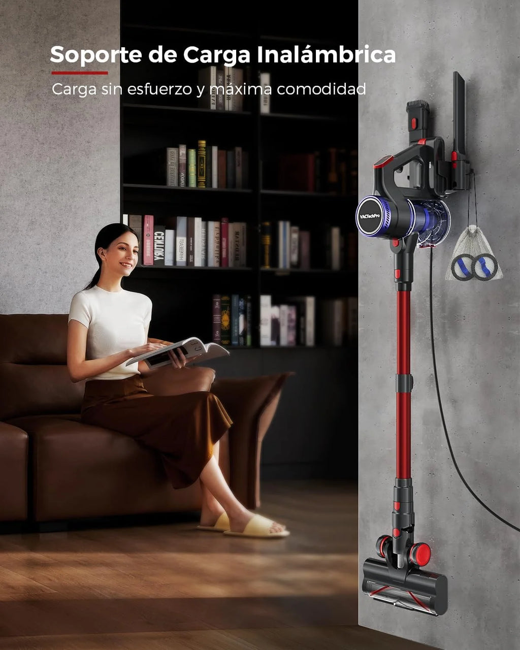 VACTechPro Aspiradora sin Cable, Escoba Aspirador sin Cable, Morado y Rojo