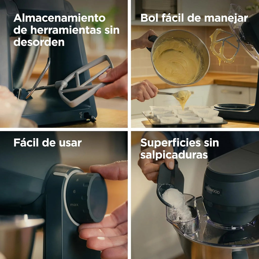 Kenwood Multi Tasker – Amasadora Multifunción con Batidora de Vaso y Procesador de Alimentos, Robot de Cocina 1,7 kg de Masa para Pan y Pizza, Tapa Antisalpicaduras, Gris (KHC30.050GY)