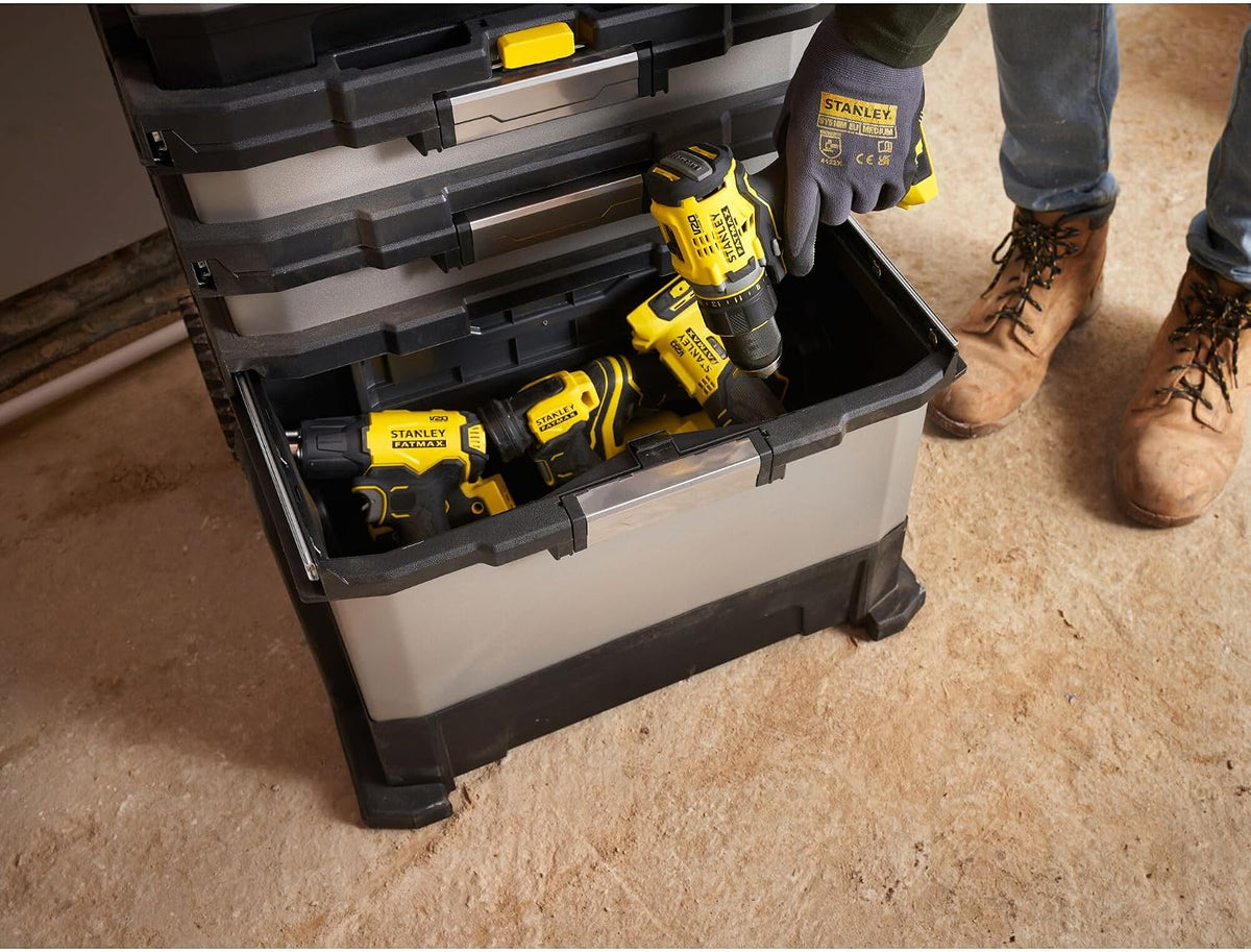 STANLEY FATMAX Taller Móvil Metálico, Carro de Herramientas, Caja Versátil para Piezas Pequeñas y Grandes, Ruedas 17cm, Cierres Metálicos Antioxidantes, 1-95-622