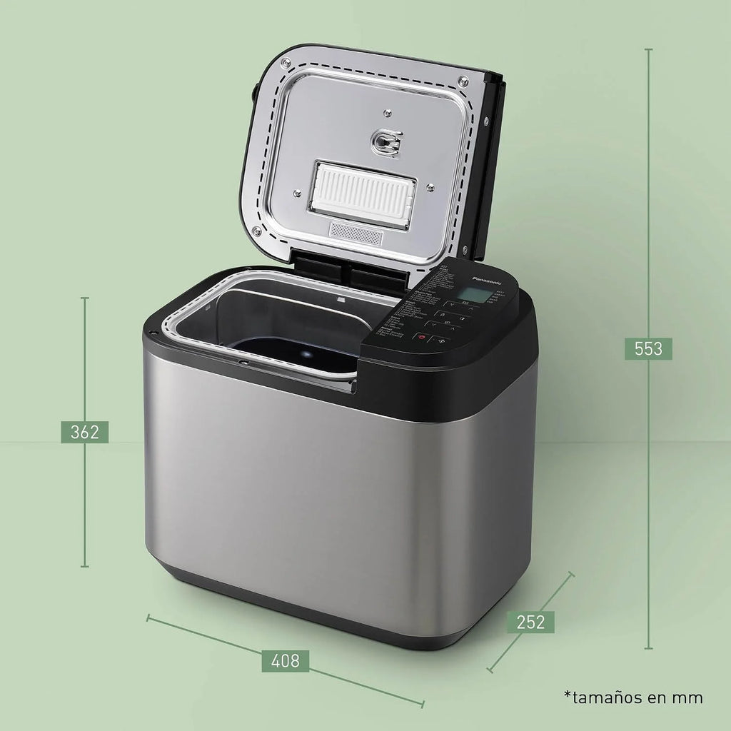 Panasonic SD-YR2550SXE Panificadora Automática con Dispensador, 850 W, Sensor de Temperatura, Temporizador Digital 13H, 31 Programas, Plateado