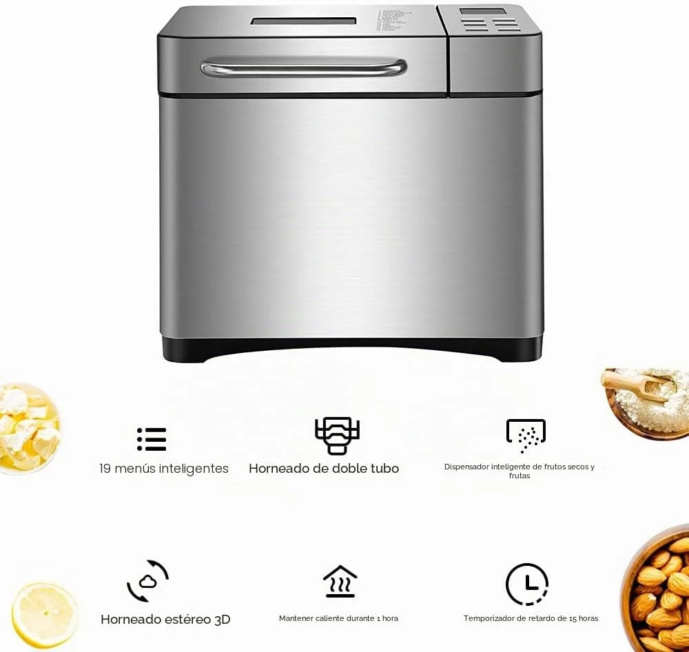 Panificadora de 1000 g, 19 programas, para panadería, 650 W, para la cocina en casa, caravana, camping, fiestas, restaurante