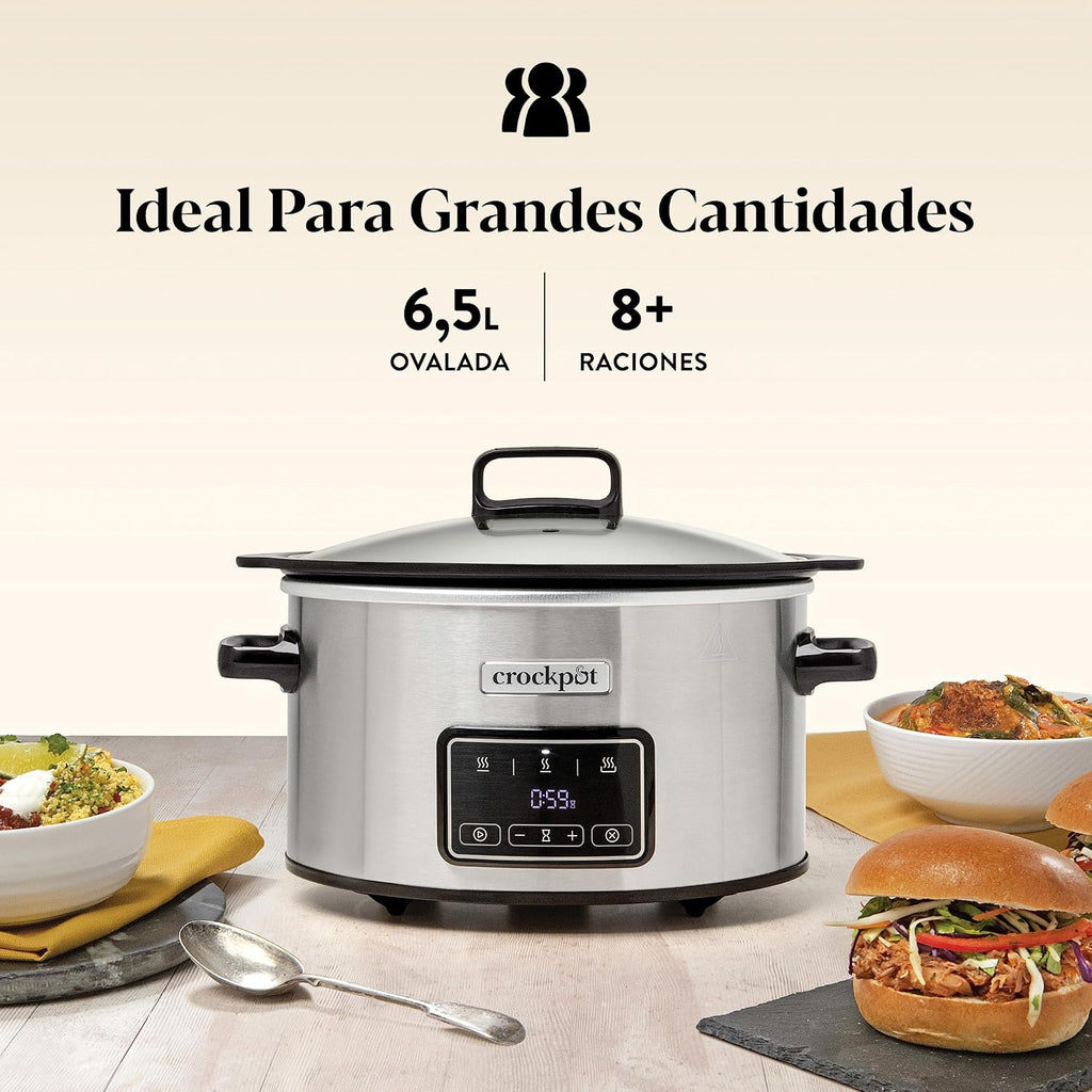 Crock-Pot Olla digital de cocción lenta Sizzle & Stew | 6.5 L (8+ Personas) | Bol extraíble apto para placas de inducción | Carne y verduras | Enchufe EU 2 Pin | Acero inoxidable [CSC112X]