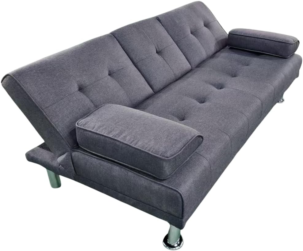 MUEBLIX.COM - Canos 3 Seater Sofa Bed, Armchair Bed, Sofa Bed, with Folding Table, Upholstered Synthetic Fabric, Click-Clack Opening, Designer Sofa, Grey