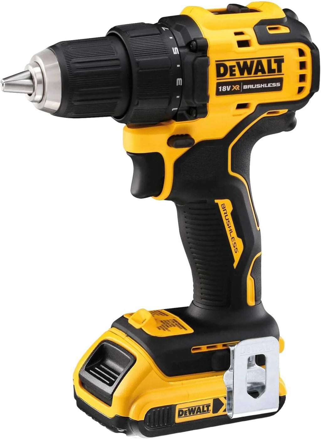 DEWALT Taladro atornillador compacto sin escobillas XR 18V Li-Ion 2 Ah, Sin cable, con maletín TSTAK, luz LED, 2 baterías, Cargador, 2 velocidades (0-450/1650 rpm), DCD708D2T-QW