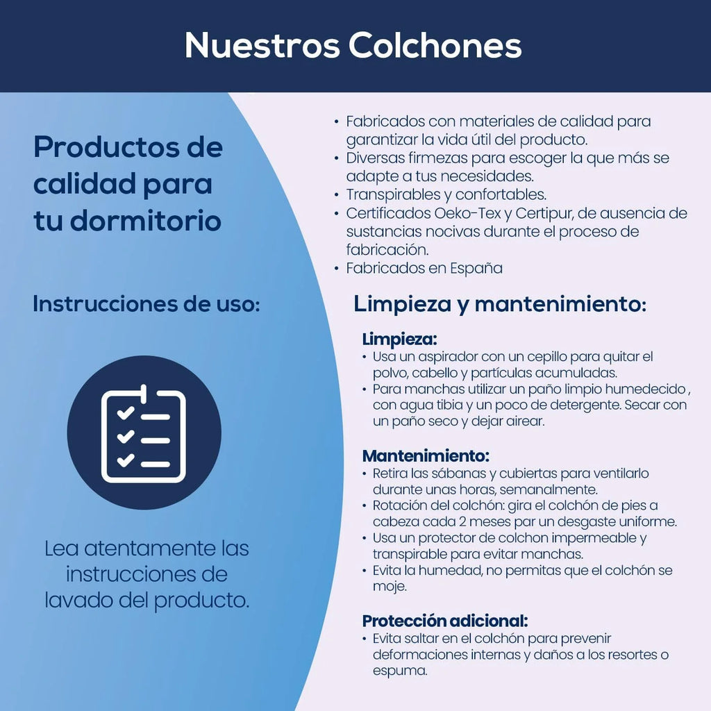 DUÉRMETE ONLINE - Reversible Visco Pocket Memory Foam Mattress (Winter-Summer Face) Firmness and Medium-High Hardness, Thickness 20 cm, Anti-Mite, Anti-Bacteria and Hypoallergenic, 135 x 190 cm