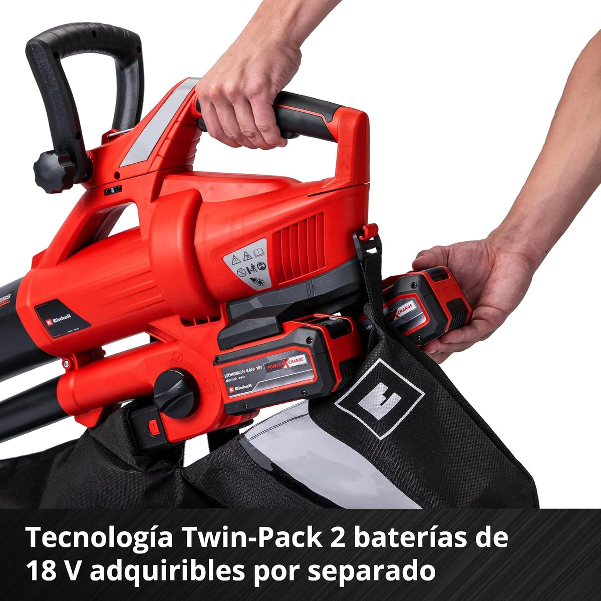Einhell GE-CL 36 Li E Solo - Aspirador-soplador de Hojas con tecnología Power X-Change 2x18V (Flujo de Aire de 210 km/h, Bolsa de 45 l, 8000-13000 RPM) (Ref. 3433600)