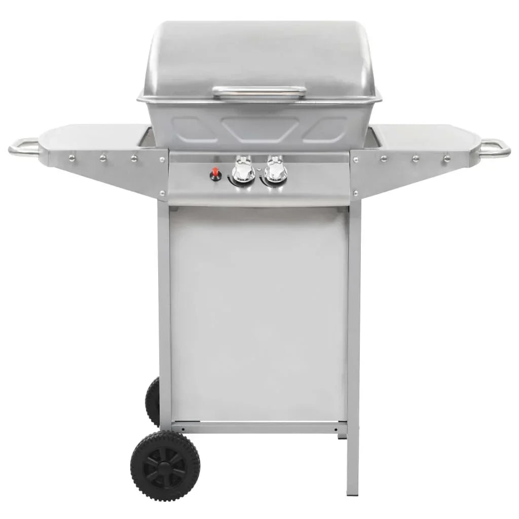 Barbacoa Portátil De Gas Con 2 Zonas Plateada Acero Inoxidable Vidaxl