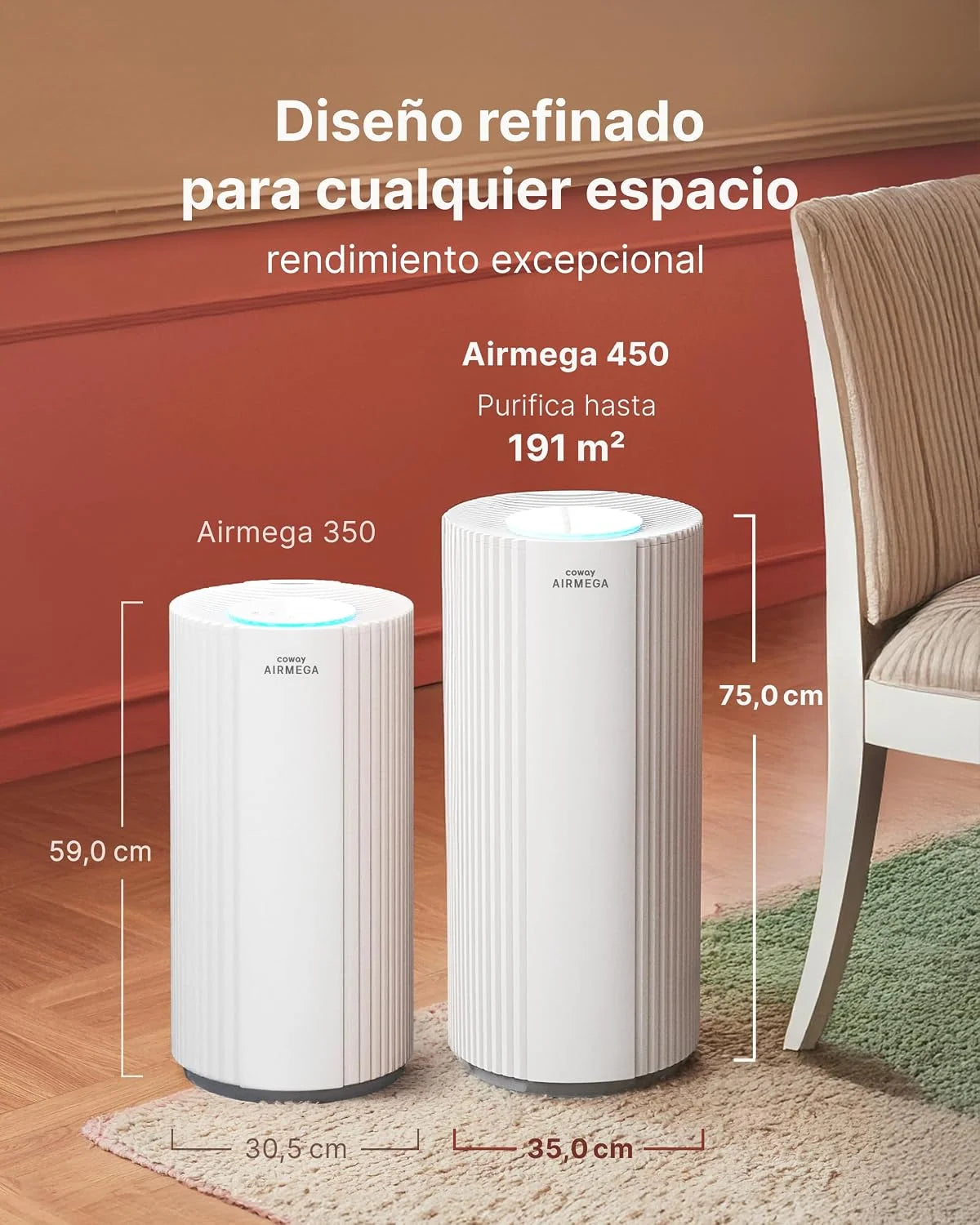 COWAY Purificador de aire HEPA para grandes espacios, AIRMEGA 450, Blanco