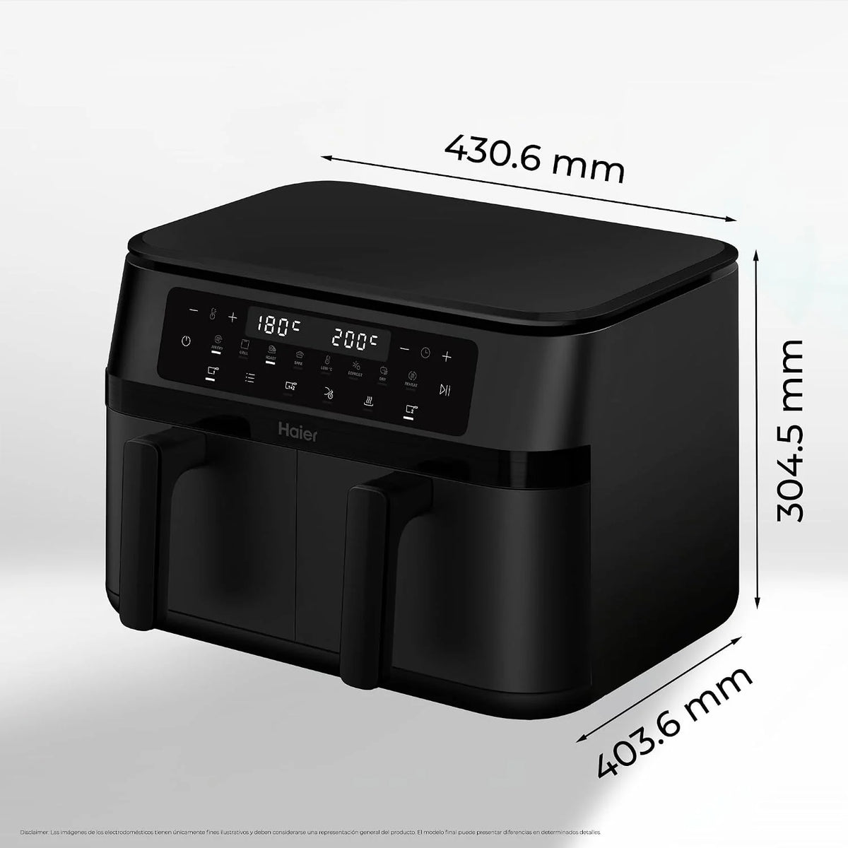 Haier Freidora de Aire de Doble Cajón | 11L Gran Capacidad | 8 Funciones