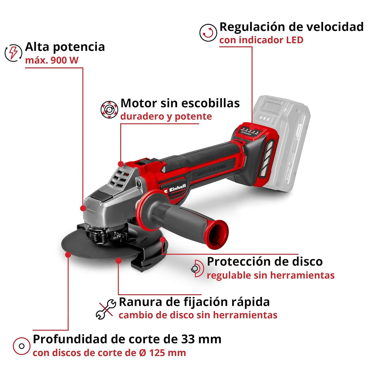 Einhell Professional Amoladora angular con batería TP-AG 18/125 CE Q Li