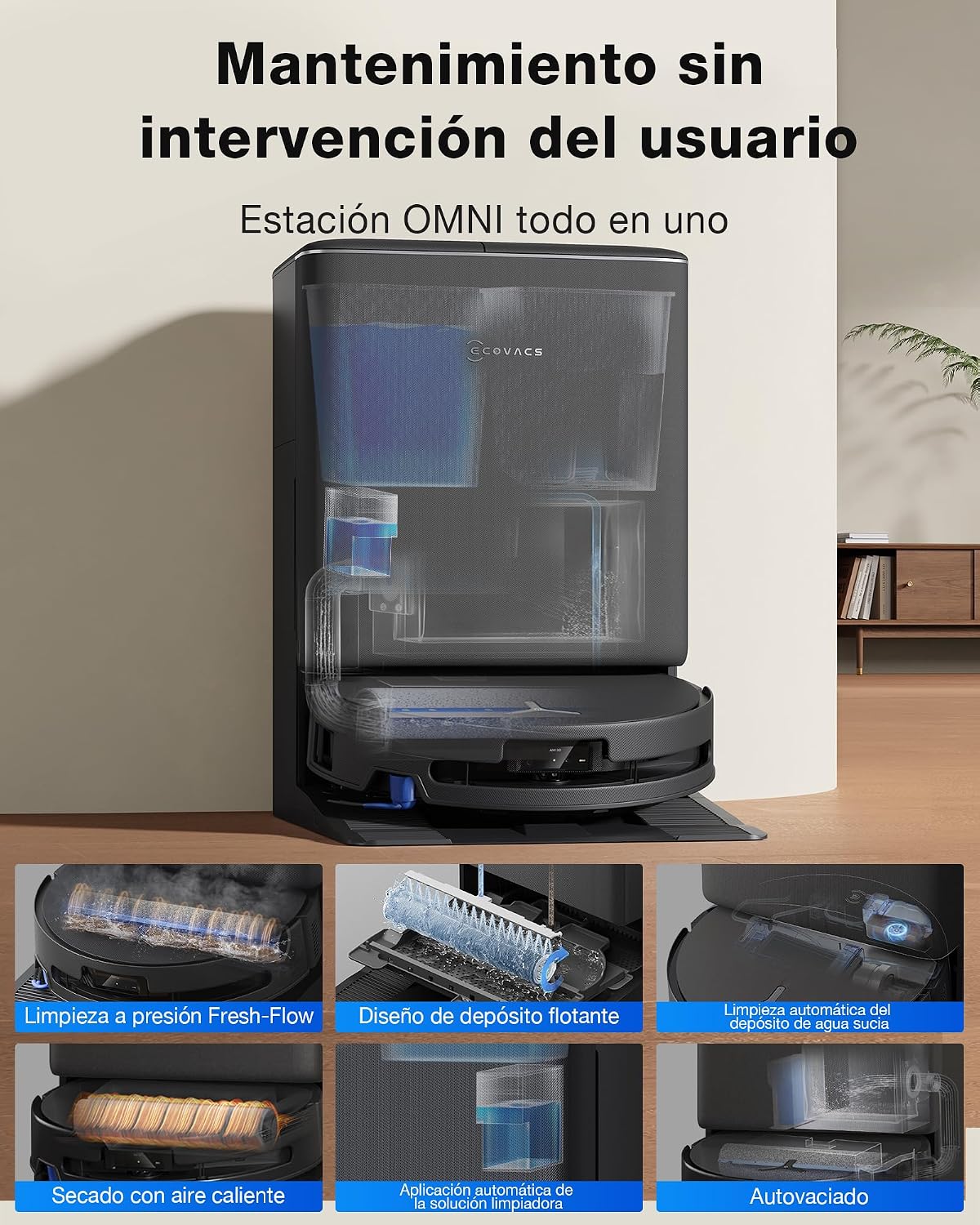 ECOVACS DEEBOT T90 Pro Omni Robot Aspirador y fregasuelos, 30000 Pa