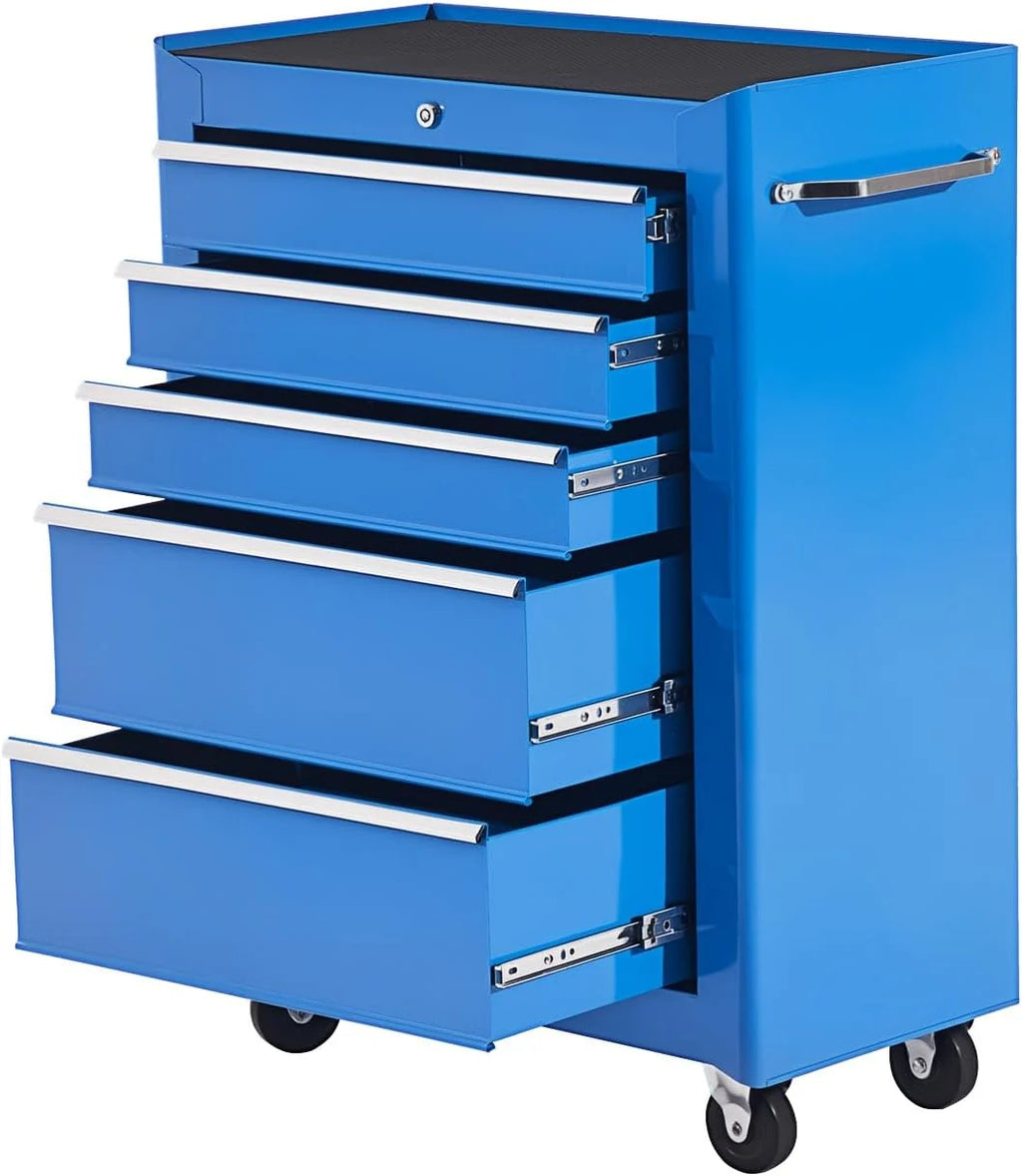 HOMCOM Carro Caja de Herramientas Taller Movil 5 Cajones 4 Ruedas Azul