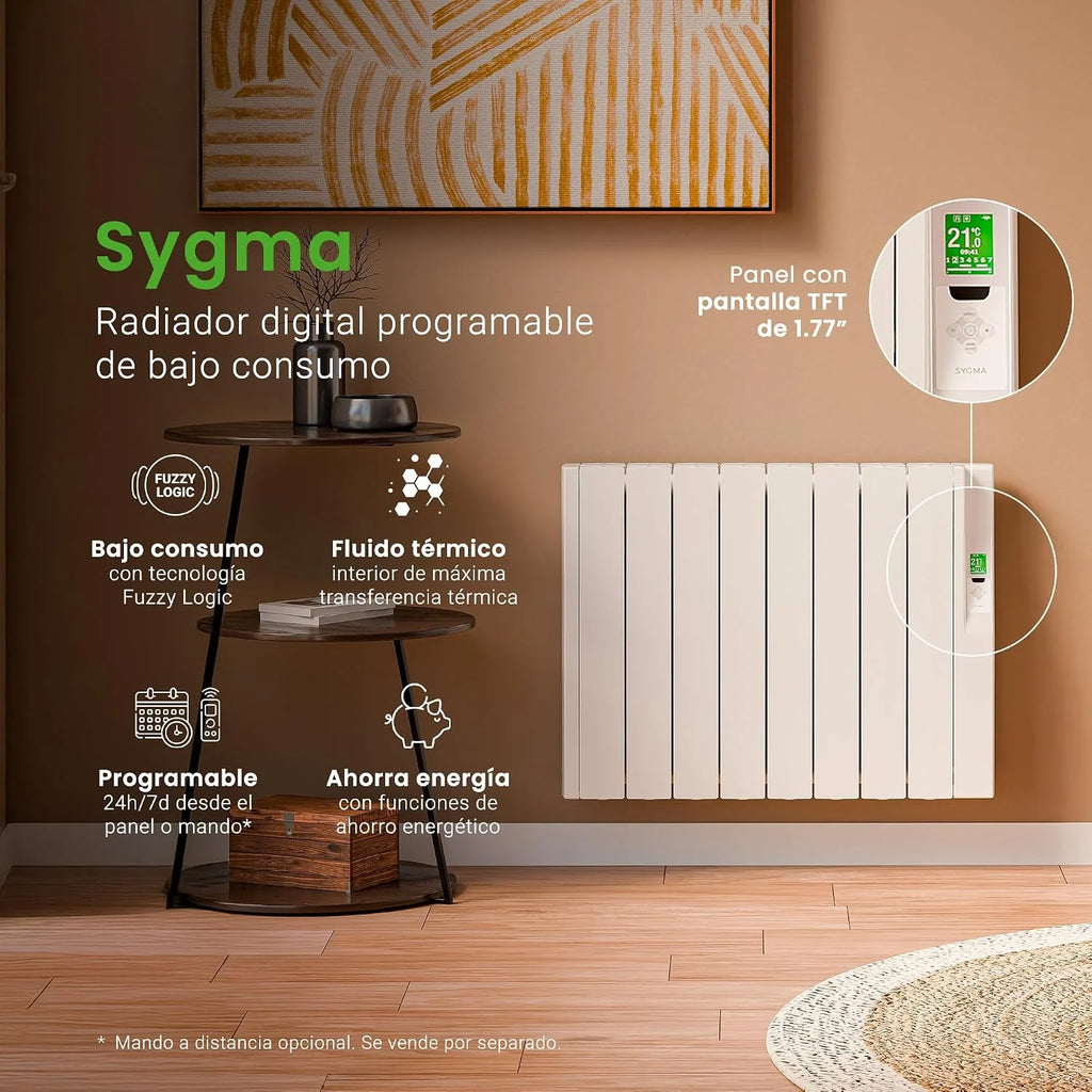 Rointe Sygma Radiador Eléctrico Digital Programable 1200W Bajo Consumo 8 elementos color Blanco