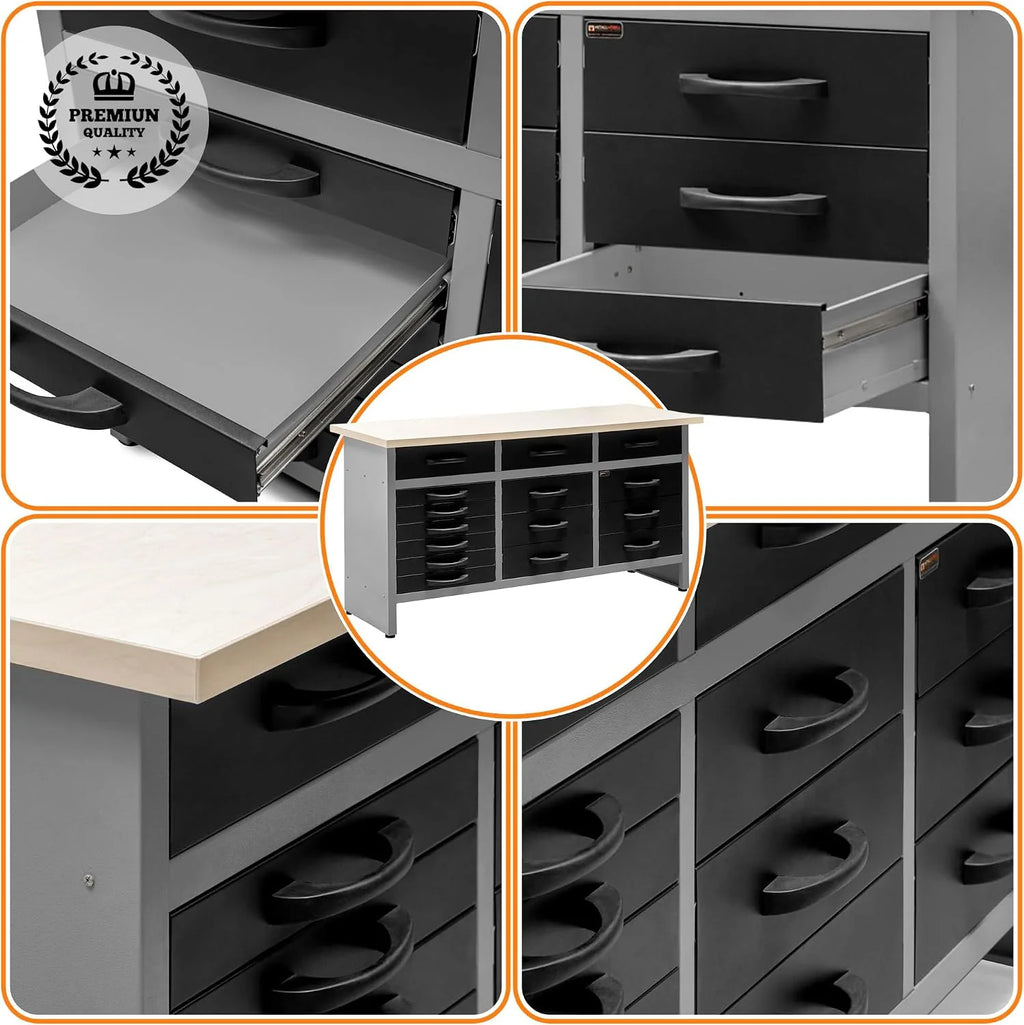 METALLMOBELL - Banco de Trabajo Profesional | 160x60x84cm, con Cajones | Mesa de Trabajo Taller, Banco de Trabajo Taller, Mesa Trabajo, Banco de Carpintero, Banco Herramientas -MB011-N