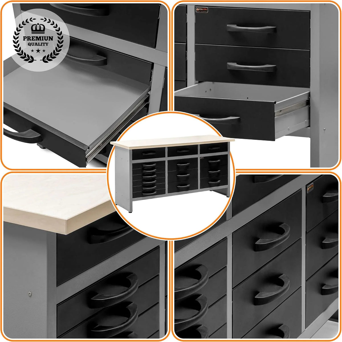 METALLMOBELL - Banco de Trabajo Profesional | 160x60x84cm, con Cajones | Mesa de Trabajo Taller, Banco de Trabajo Taller, Mesa Trabajo, Banco de Carpintero, Banco Herramientas -MB011-N